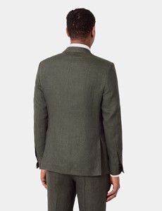 Tailored Fit Dark Green Semi Plain 1913 Linen Suit Jacket