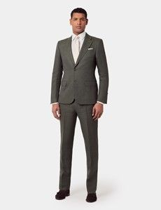 Tailored Fit Dark Green Semi Plain 1913 Linen Suit Jacket