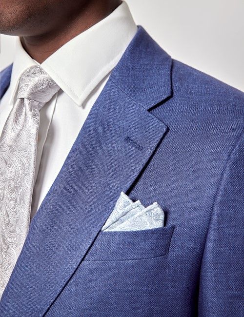 Royal Blue Semi Plain Italian Linen Tailored Fit Suit - 1913 Collection-preview