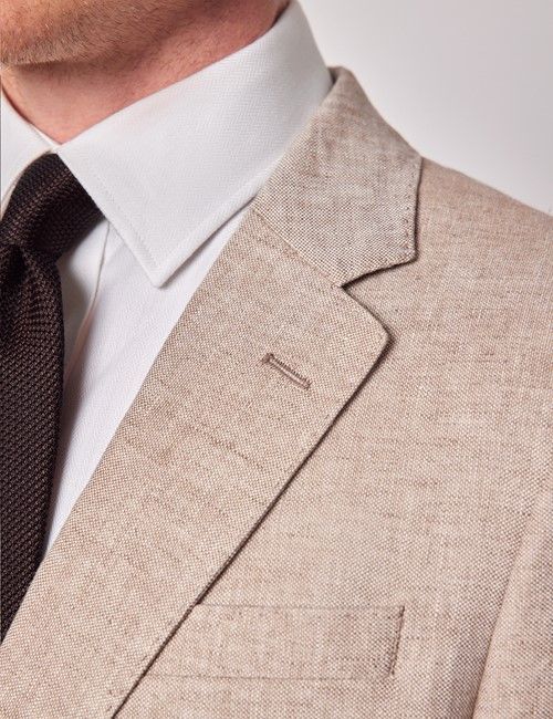 Natural Semi Plain Italian Linen Tailored Fit Suit - 1913 Collection-preview