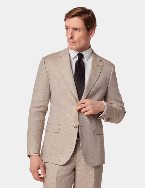 Natural Semi Plain Italian Linen Tailored Fit Suit - 1913 Collection-preview