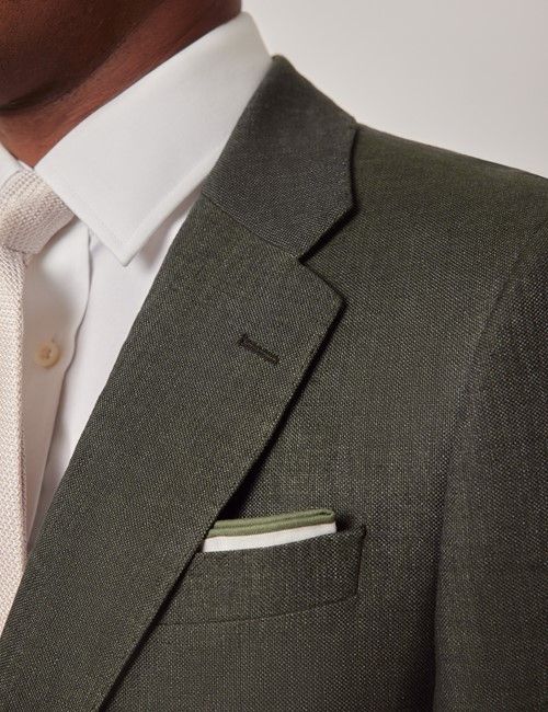 Dark Green Semi Plain Italian Linen Tailored Fit Suit - 1913 Collection-preview