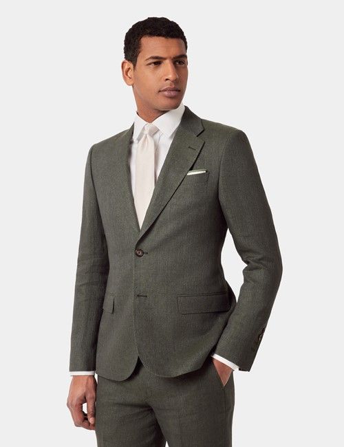 Tailored Fit Dark Green Semi Plain 1913 Suit