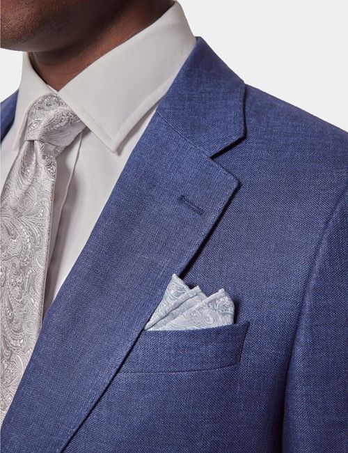 Royal Blue Semi Plain Italian Linen 3 Piece Tailored Fit Suit - 1913 Collection-preview