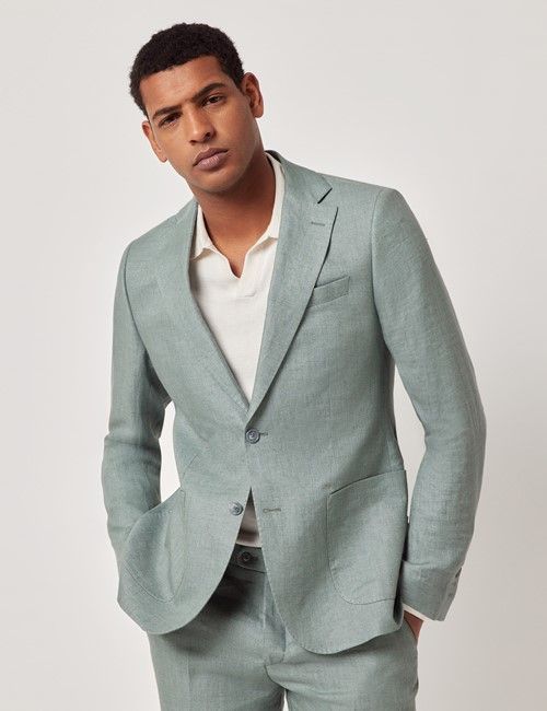 Sea Green Italian Linen Slim Fit Suit Jacket - 1913 Collection