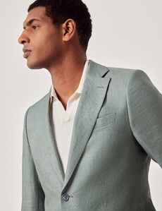 Sea Green Italian Linen Slim Fit Suit Jacket - 1913 Collection-preview2