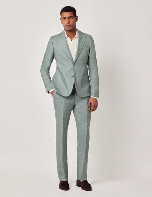 Sea Green Italian Linen Slim Fit Suit - 1913 Collection