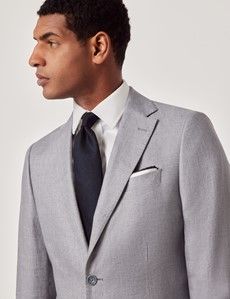 Mid Grey Twill Italian Linen Slim Fit Suit Jacket - 1913 Collection-preview2