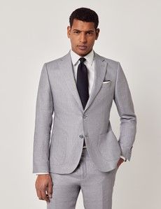 Mid Grey Twill Italian Linen Slim Fit Suit Jacket - 1913 Collection