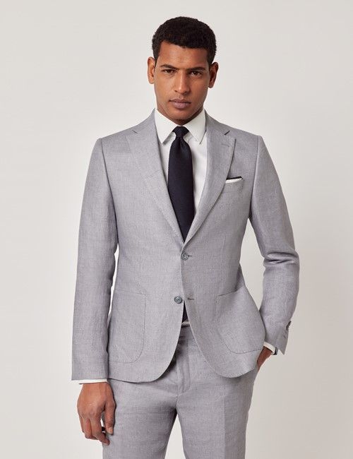 Mid Grey Twill Italian Linen Slim Fit Suit Jacket - 1913 Collection