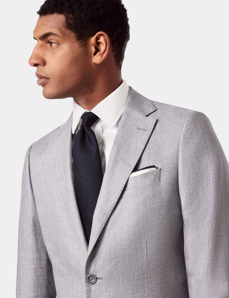 Slim Fit Mid Grey Twill 1913 Linen Suit Jacket thumbnail 10