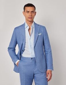 Denim Blue Twill Italian Linen Slim Fit Suit Jacket - 1913 Collection