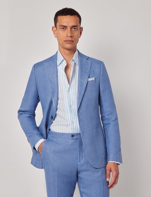 Denim Blue Twill Italian Linen Slim Fit Suit Jacket - 1913 Collection