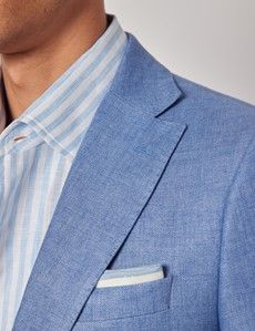 Denim Blue Twill Italian Linen Slim Fit Suit Jacket - 1913 Collection-preview1