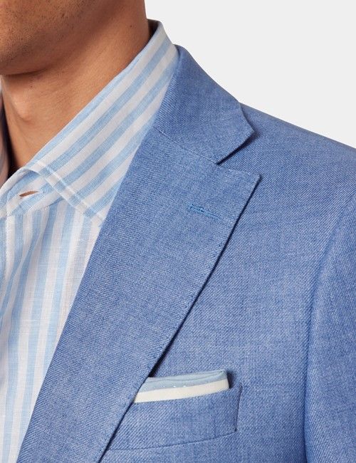 Denim Blue Twill Italian Linen Slim Fit Suit Jacket - 1913 Collection-preview