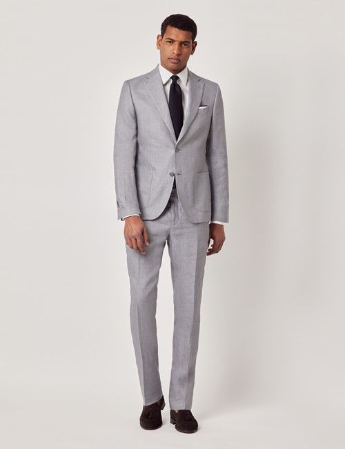 Mid Grey Twill Italian Linen Slim Fit Suit - 1913 Collection