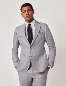 Mid Grey Twill Italian Linen Slim Fit Suit - 1913 Collection-preview3