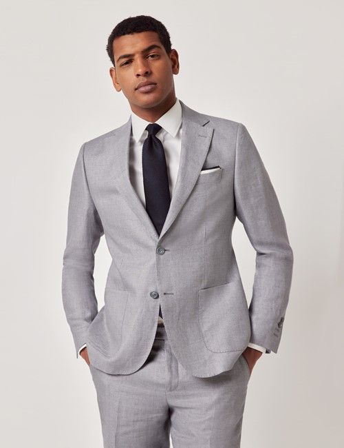 Mid Grey Twill Italian Linen Slim Fit Suit - 1913 Collection