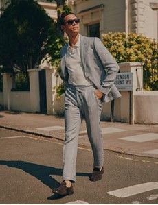 Mid Grey Twill Italian Linen Slim Fit Suit - 1913 Collection-preview1