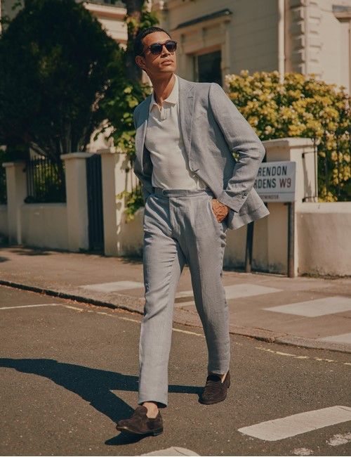 Mid Grey Twill Italian Linen Slim Fit Suit - 1913 Collection-preview