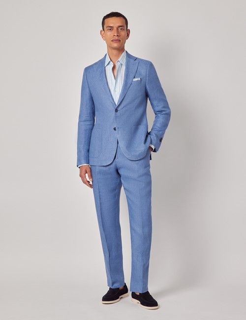 Denim Blue Twill Italian Linen Slim Fit Suit - 1913 Collection