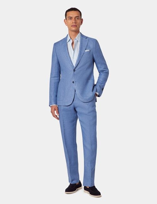 Denim Blue Twill Italian Linen Slim Fit Suit - 1913 Collection