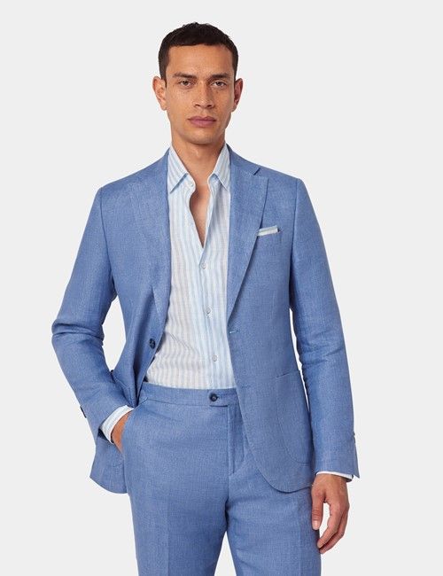 Denim Blue Twill Italian Linen Slim Fit Suit - 1913 Collection