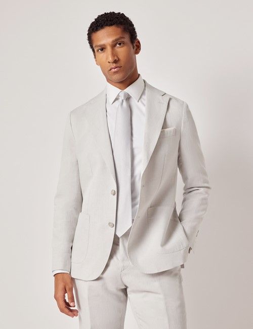 Pale Grey Italian Linen-Cotton Slim Fit Suit Jacket - 1913 Collection