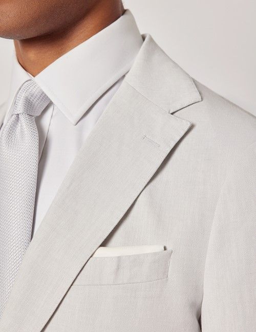 Pale Grey Italian Linen-Cotton Slim Fit Suit Jacket - 1913 Collection-preview