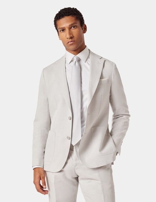 Pale Grey Italian Linen-Cotton Slim Fit Suit Jacket - 1913 Collection