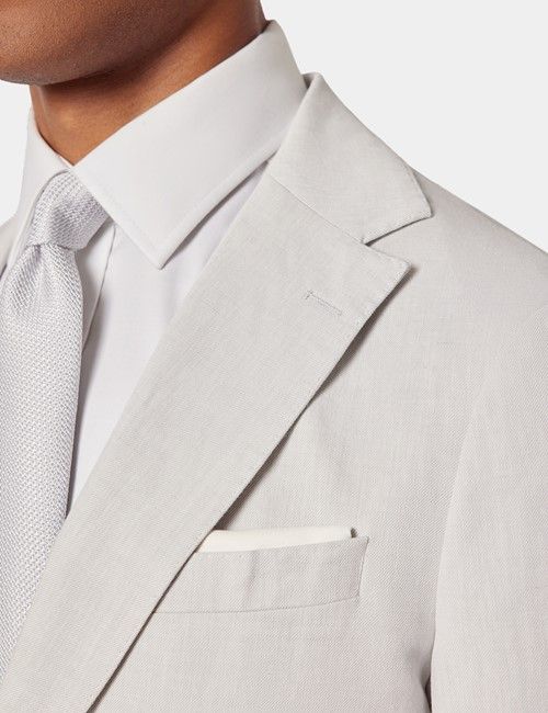 Pale Grey Italian Linen-Cotton Slim Fit Suit Jacket - 1913 Collection-preview