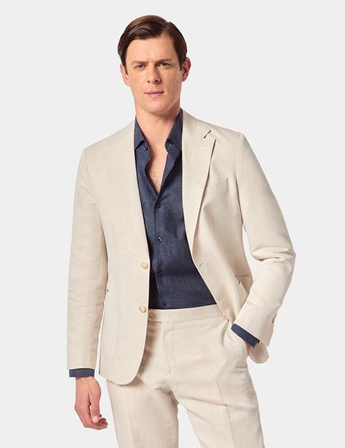 Beige Italian Linen-Cotton Slim Fit Suit Jacket - 1913 Collection