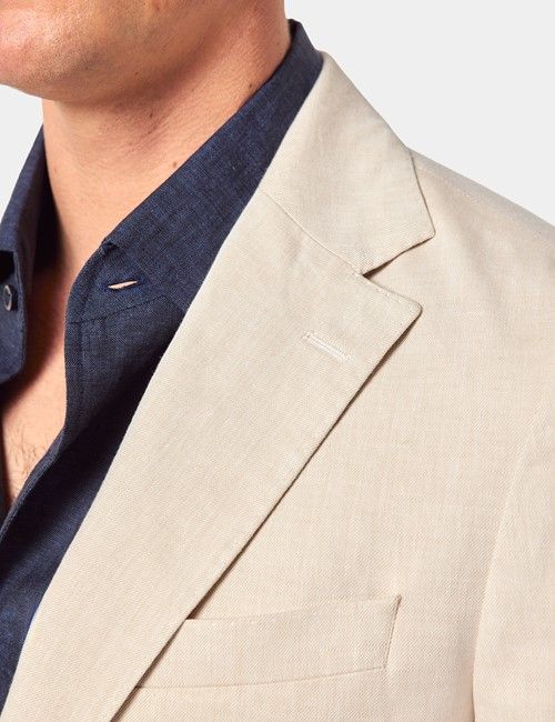 Beige Italian Linen-Cotton Slim Fit Suit Jacket - 1913 Collection-preview