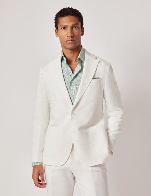 White Italian Linen-Cotton Slim Fit Suit Jacket - 1913 Collection