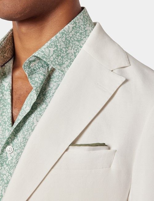 White Italian Linen-Cotton Slim Fit Suit Jacket - 1913 Collection-preview