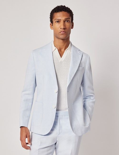 Pale Blue Italian Linen-Cotton Slim Fit Suit Jacket - 1913 Collection