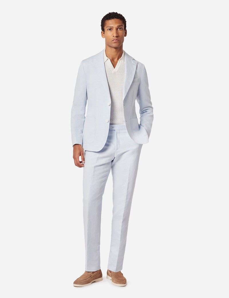 Slim Fit Pale Blue 1913 Linen Suit Jacket thumbnail 6