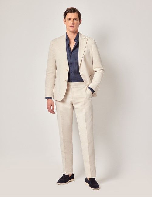 Beige Italian Linen-Cotton Slim Fit Suit - 1913 Collection