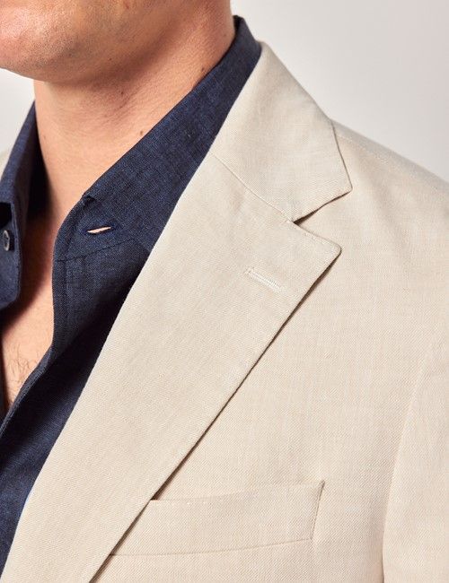 Beige Italian Linen-Cotton Slim Fit Suit - 1913 Collection-preview