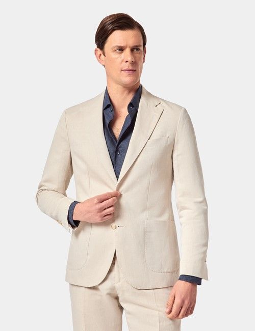 Beige Italian Linen-Cotton Slim Fit Suit - 1913 Collection