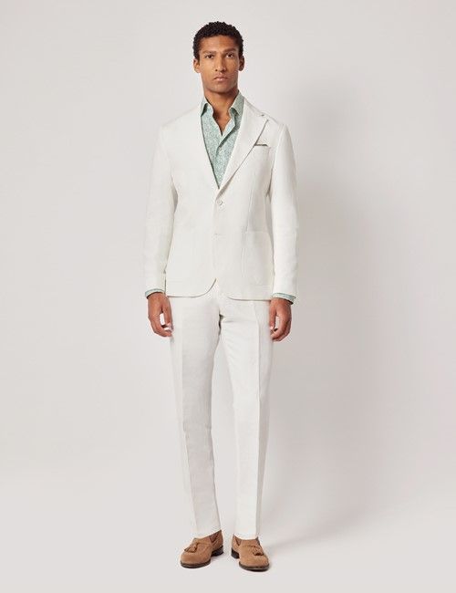 White Italian Linen-Cotton Slim Fit Suit - 1913 Collection