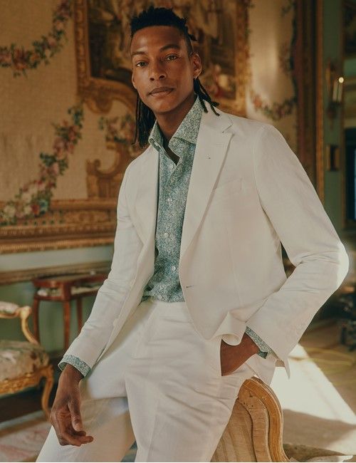 White Italian Linen-Cotton Slim Fit Suit - 1913 Collection-preview