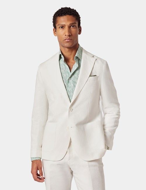 White Italian Linen-Cotton Slim Fit Suit - 1913 Collection