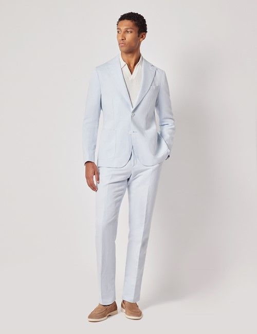 Pale Blue Italian Linen-Cotton Slim Fit Suit - 1913 Collection