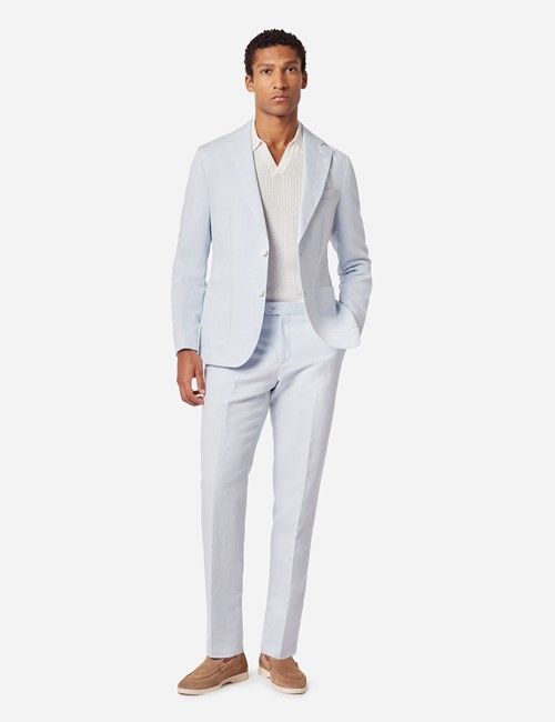 Pale Blue Italian Linen-Cotton Slim Fit Suit - 1913 Collection