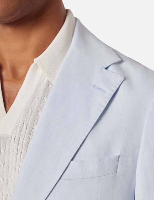 Pale Blue Italian Linen-Cotton Slim Fit Suit - 1913 Collection-preview