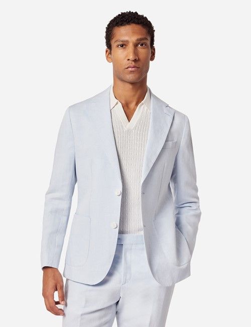 Pale Blue Italian Linen-Cotton Slim Fit Suit - 1913 Collection