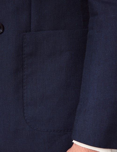 Navy Italian Linen-Wool Double Breasted Slim Fit Suit Jacket - 1913 Collection-preview