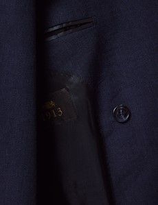 Navy Italian Linen-Wool Double Breasted Slim Fit Suit Jacket - 1913 Collection-preview2
