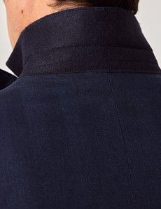 Navy Italian Linen-Wool Double Breasted Slim Fit Suit Jacket - 1913 Collection-preview4